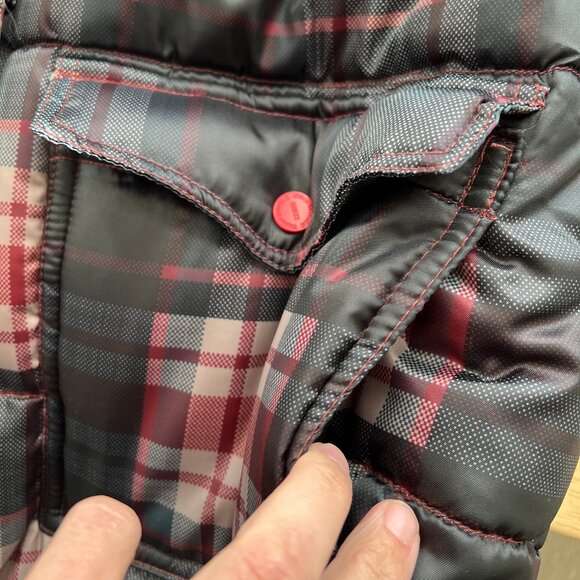 Urban Republic Women's Black & Red Plaid Faux Fur-Lined Hooded Puffer Jacket- Lg - Picture 8 of 12